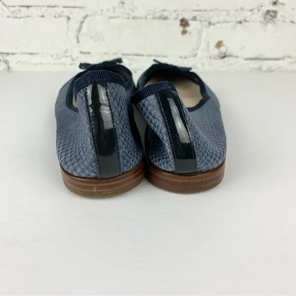 Cole Haan Sarina Blue Leather Embossed Snake Reptile Ballet Flats 8B